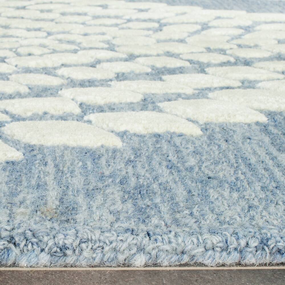RN-10 Modern Contemporary Floral Wool & Viscose Blue Handtufted Handmade Runner - Image 4