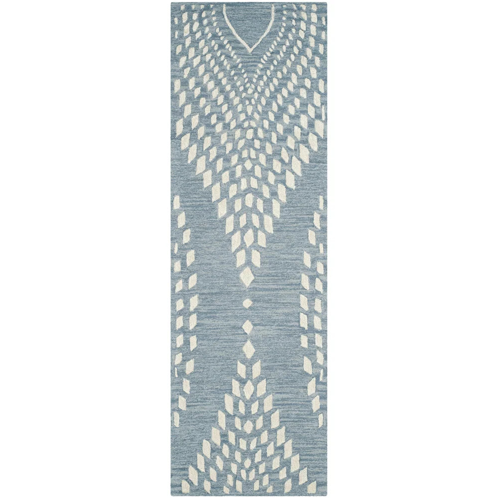 RN-10 Modern Contemporary Floral Wool & Viscose Blue Handtufted Handmade Runner - Image 5