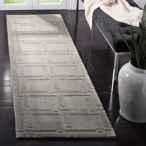 RN-11 Modern Contemporary Geometric Wool & Viscose Gray Handtufted Handmade Runner