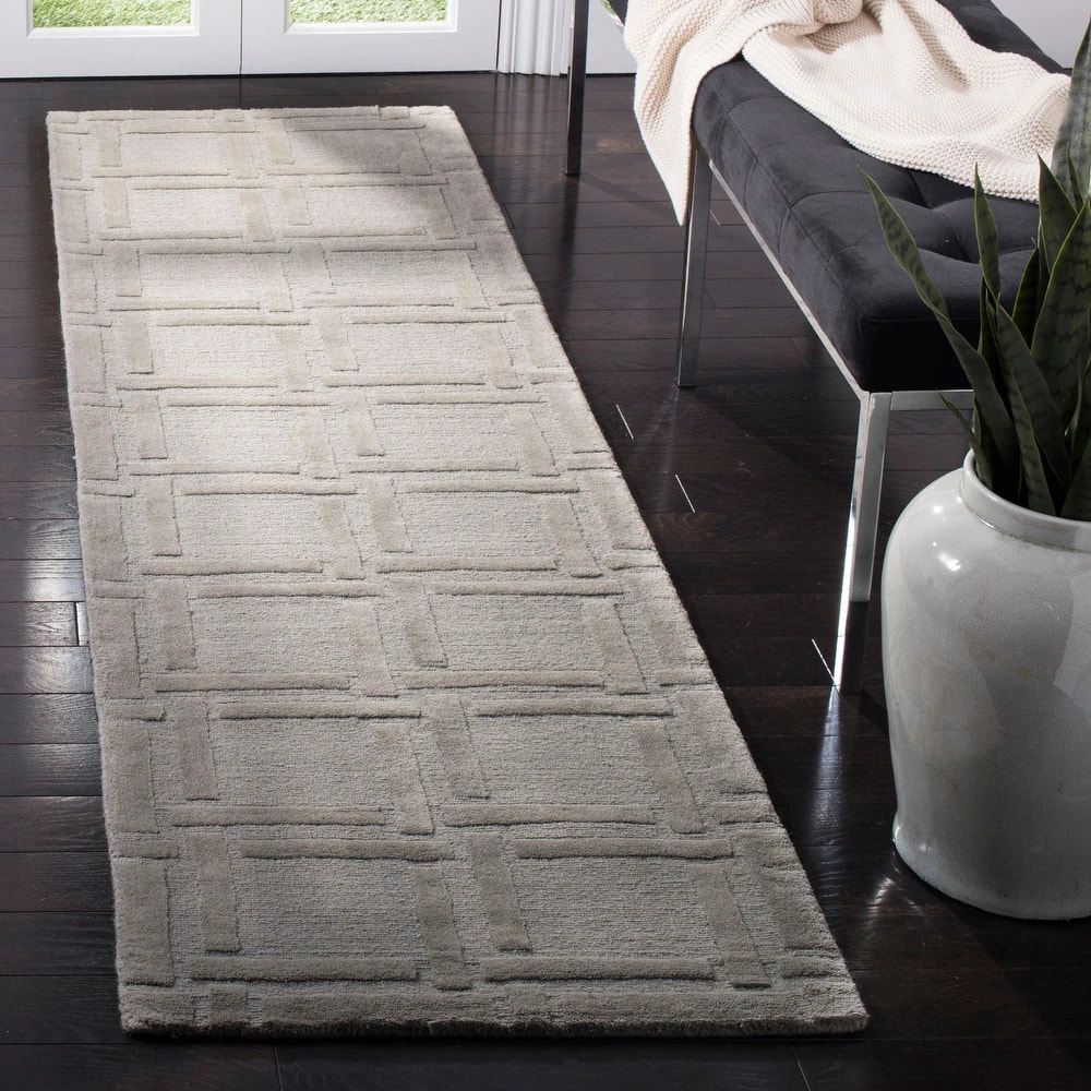 RN-11 Modern Contemporary Geometric Wool & Viscose Gray Handtufted Handmade Runner