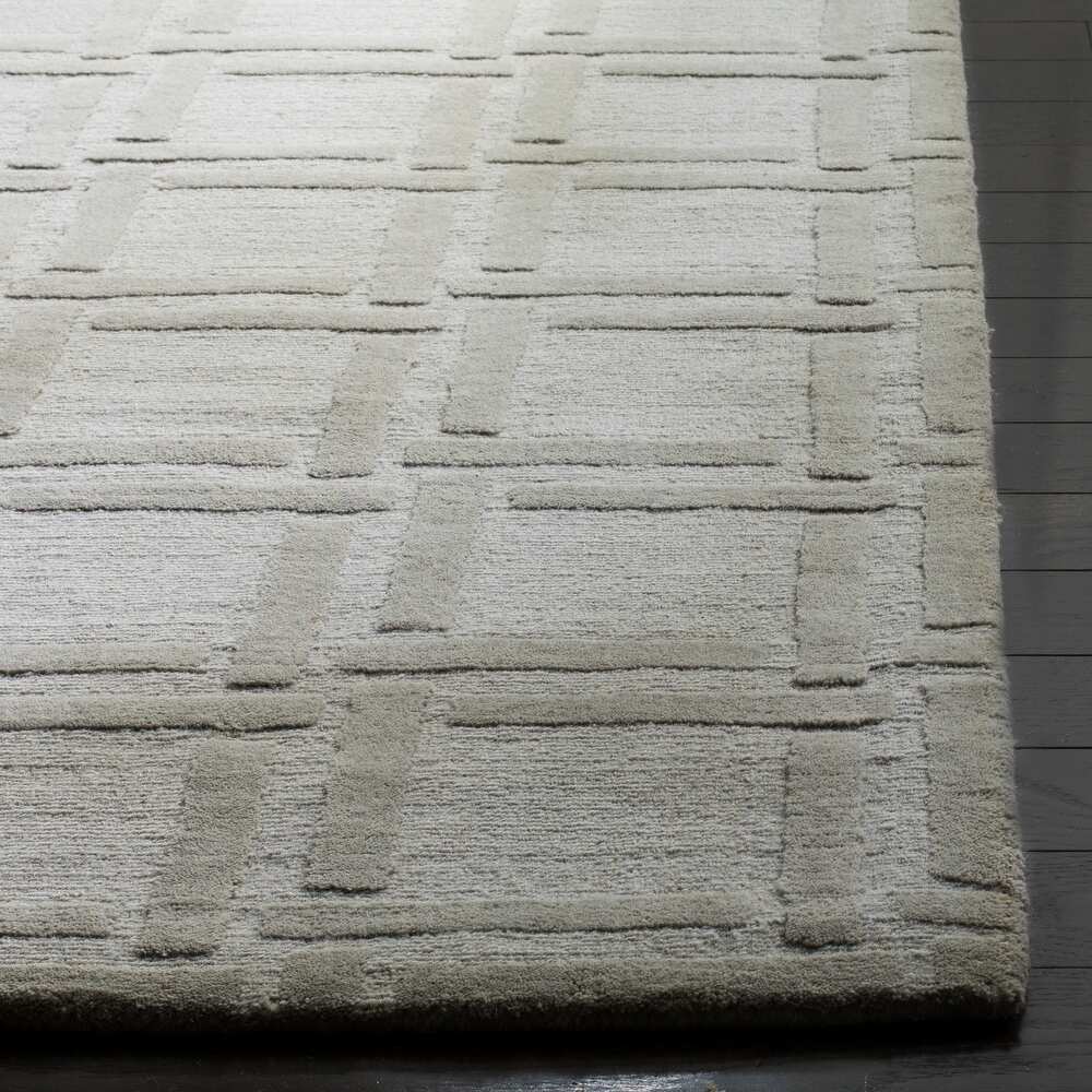 RN-11 Modern Contemporary Geometric Wool & Viscose Gray Handtufted Handmade Runner - Image 2