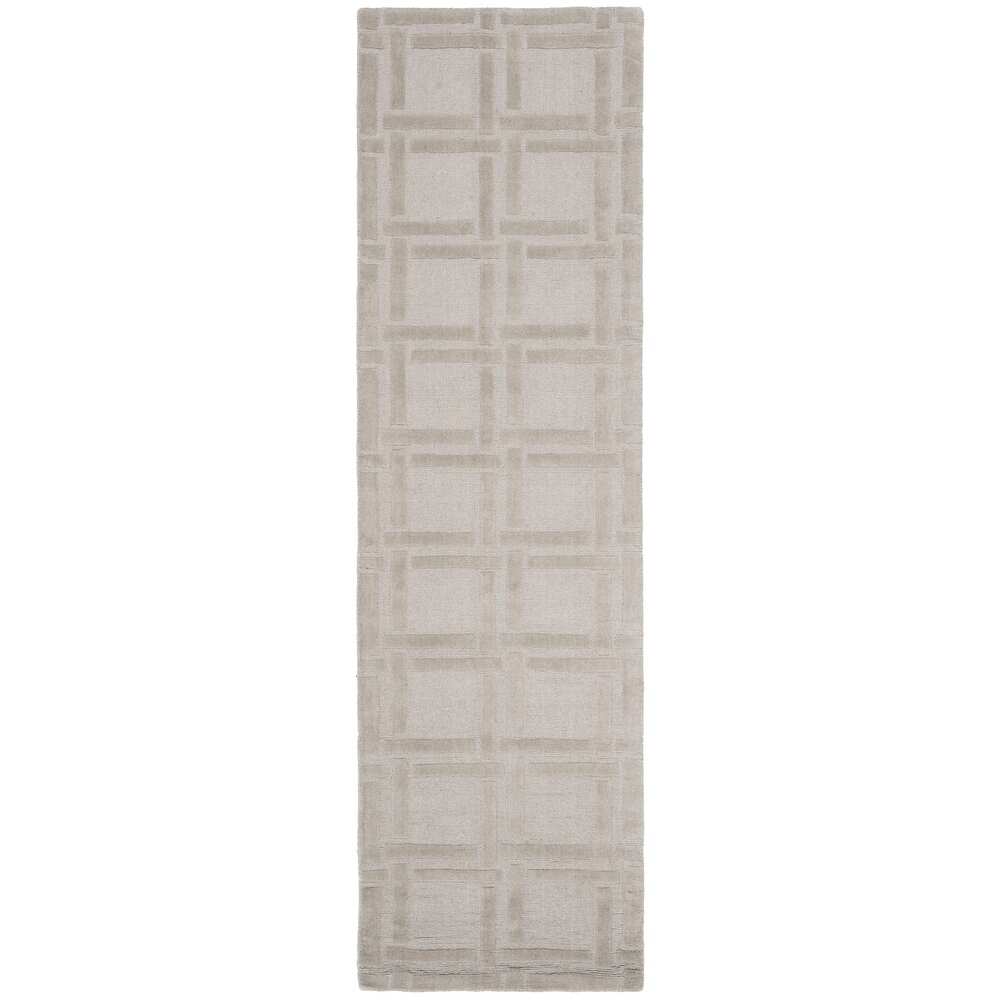 RN-11 Modern Contemporary Geometric Wool & Viscose Gray Handtufted Handmade Runner - Image 4