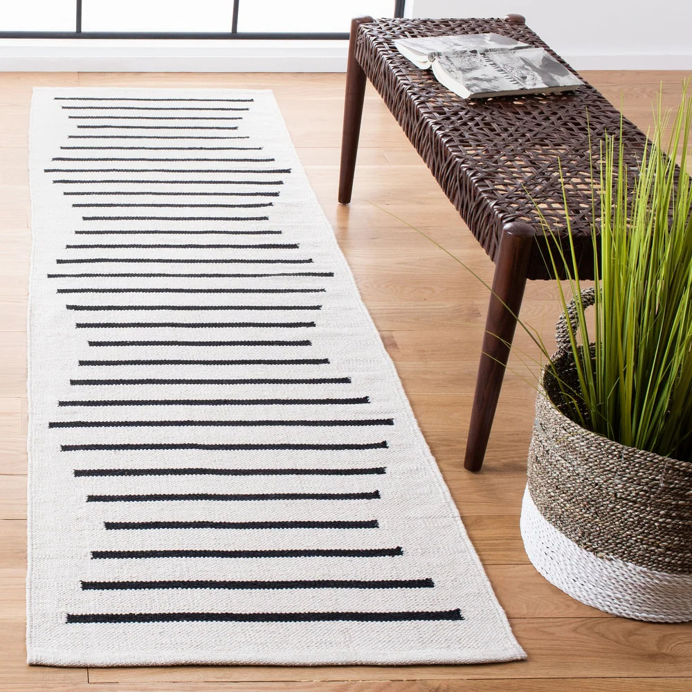RN-12 Transitional Striped Wool Gray Handwoven Handmade Runner