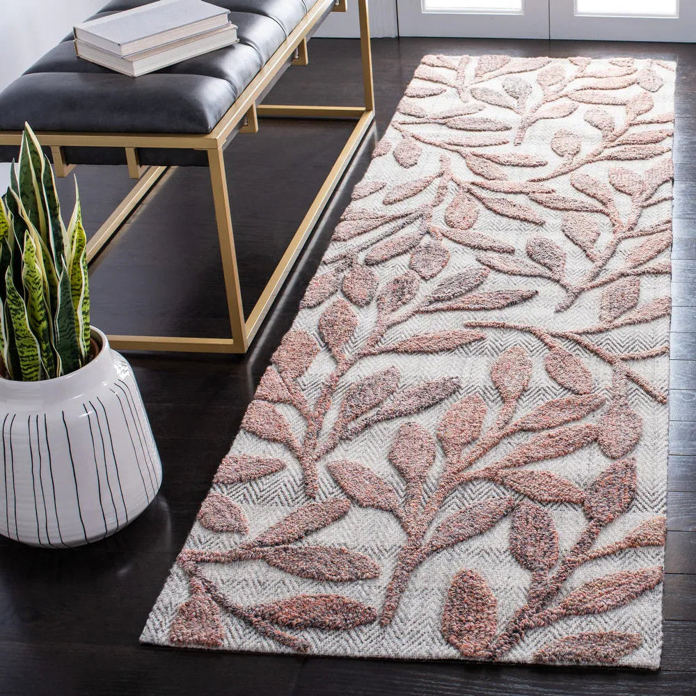 RN-14 Casual Floral Wool & Viscose Rust/Ivory Handtufted Handmade Runner