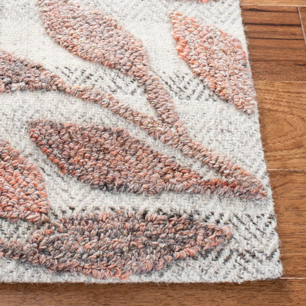 RN-14 Casual Floral Wool & Viscose Rust/Ivory Handtufted Handmade Runner - Image 2