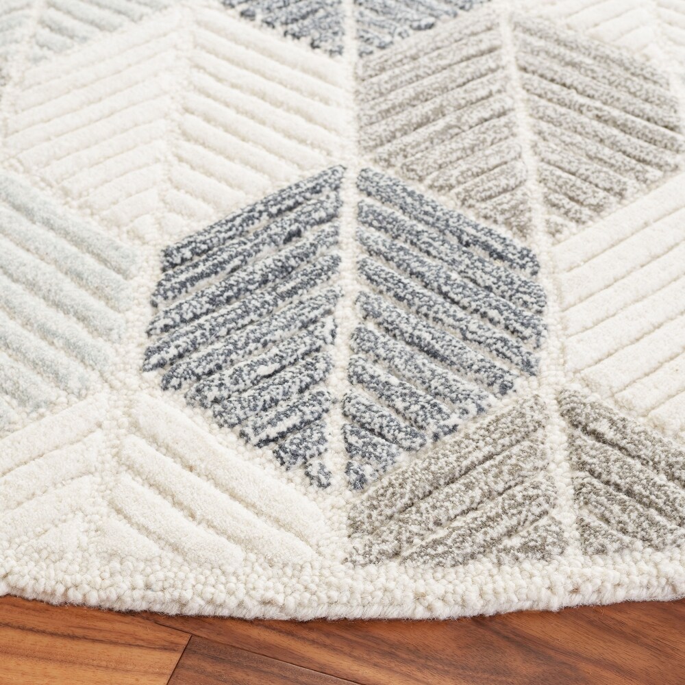 RN-15 Modern Contemporary Geometric Wool Ivory/Gray Handwoven Handmade Runner - Image 2
