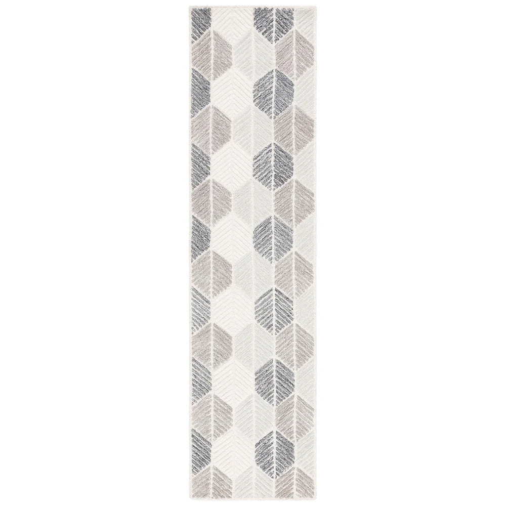 RN-15 Modern Contemporary Geometric Wool Ivory/Gray Handwoven Handmade Runner - Image 3