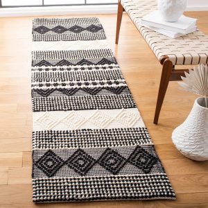 RN-16 Scandinavian Tribal Wool Black/Ivory Handwoven Handmade Runner