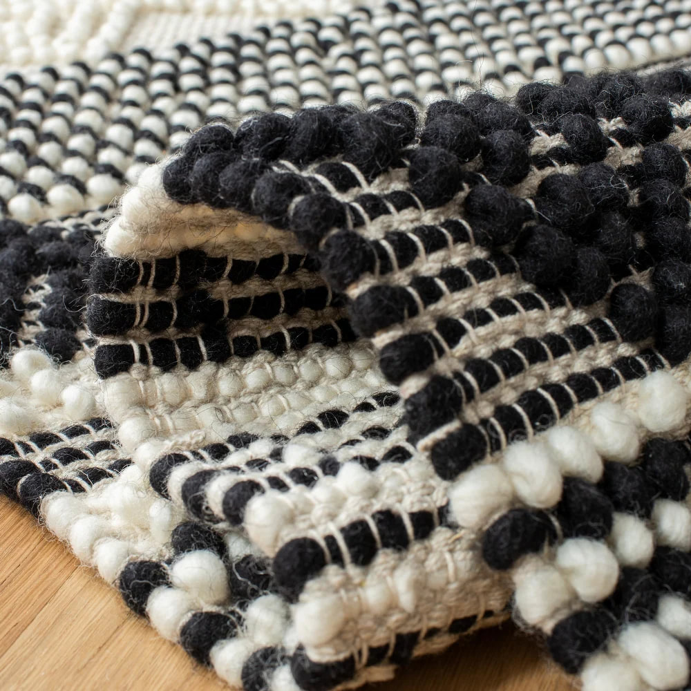 RN-16 Scandinavian Tribal Wool Black/Ivory Handwoven Handmade Runner - Image 2