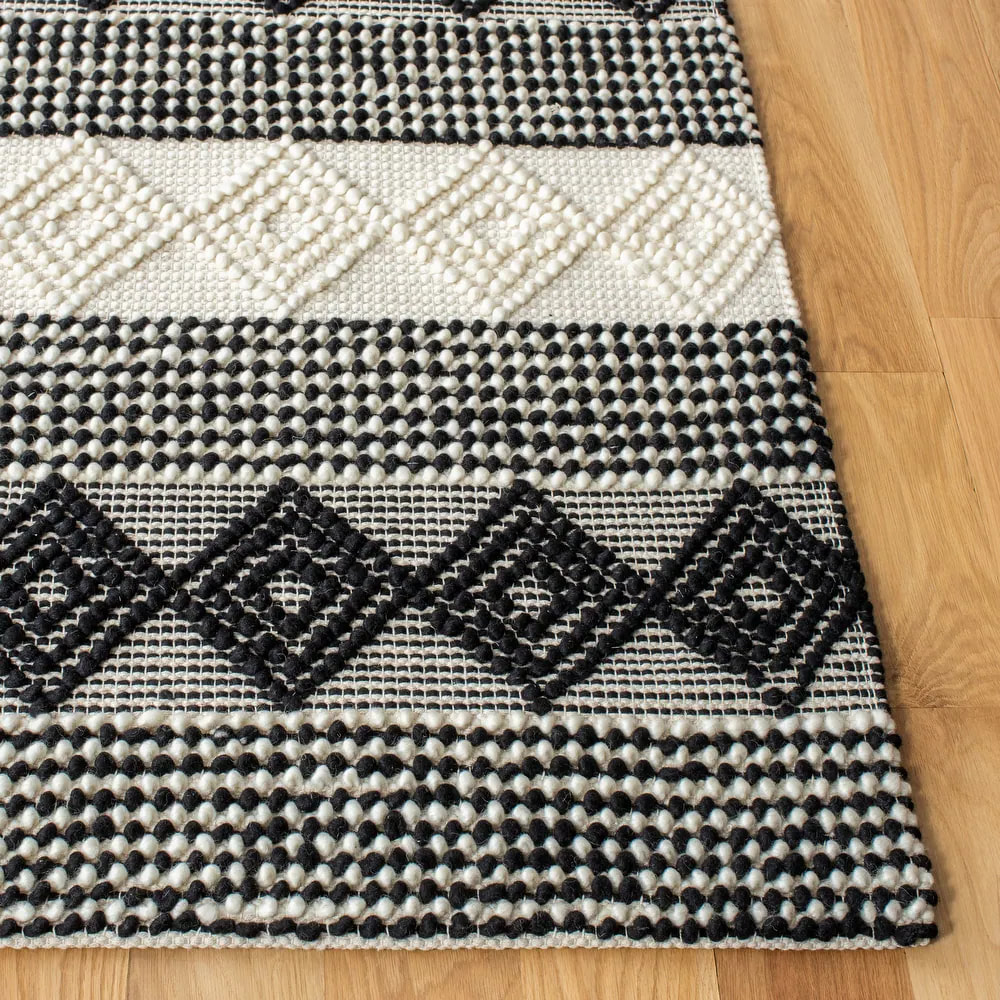 RN-16 Scandinavian Tribal Wool Black/Ivory Handwoven Handmade Runner - Image 3