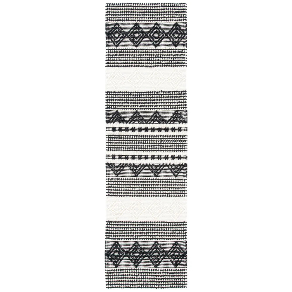 RN-16 Scandinavian Tribal Wool Black/Ivory Handwoven Handmade Runner - Image 4