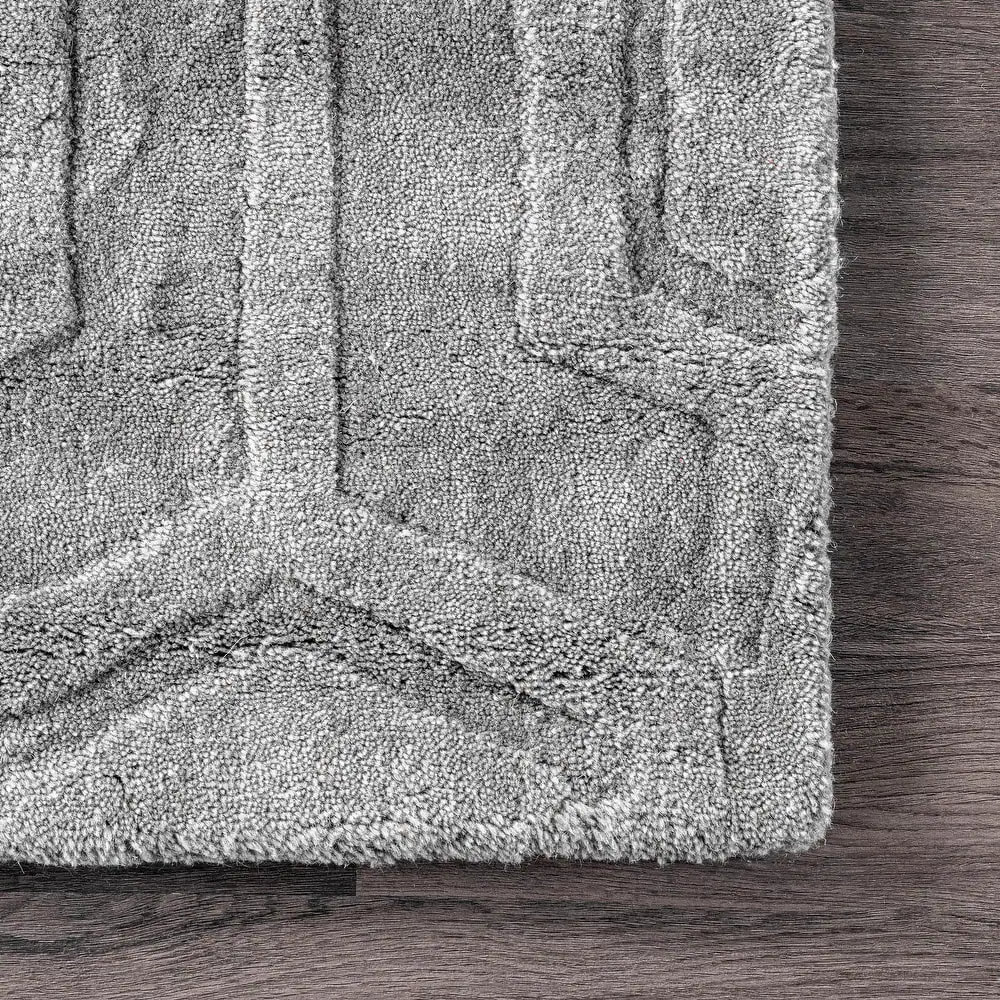 RN-17 Modern Contemporary Geometric Wool Gray Handtufted Handmade Runner - Image 3