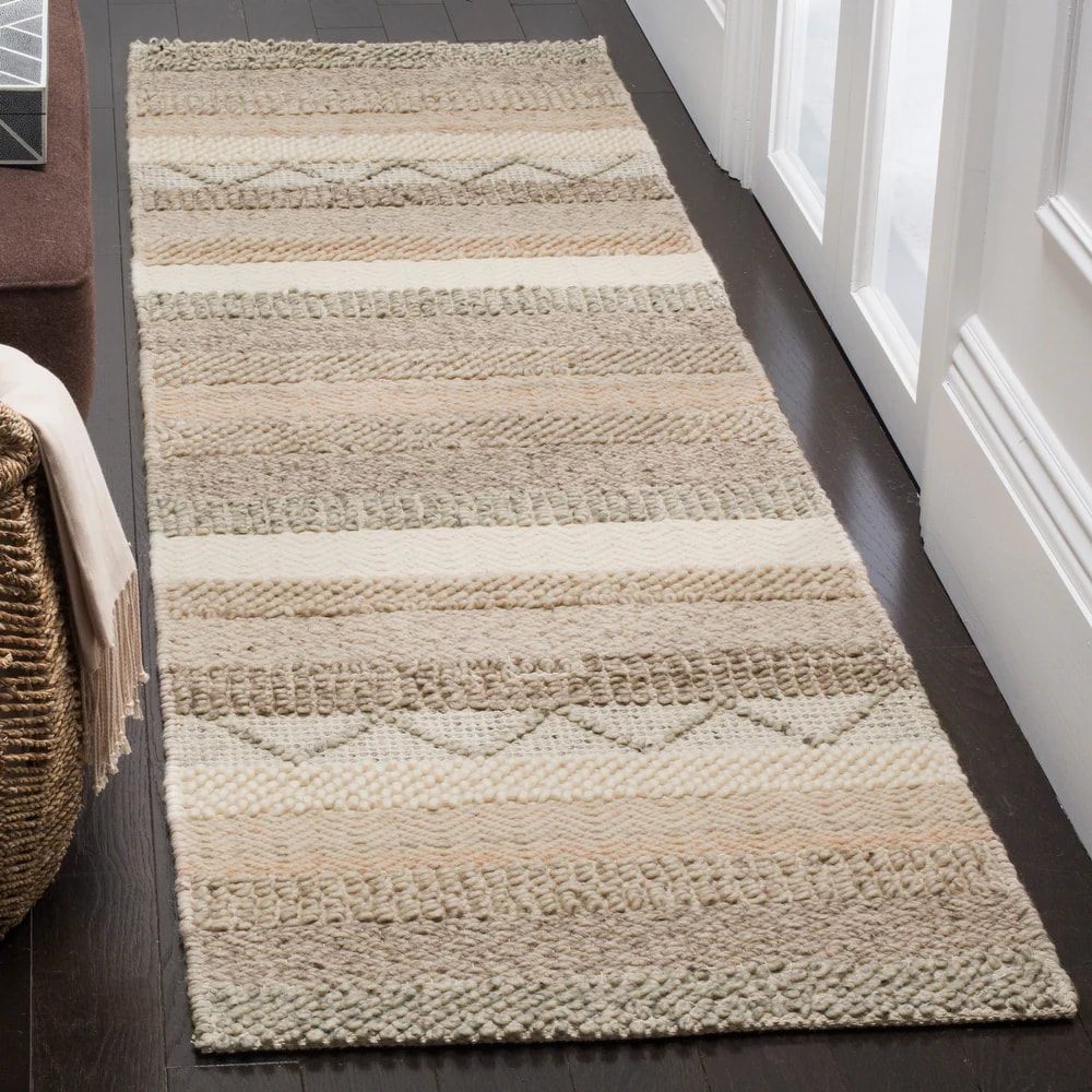 RN-18 Scandinavian Geometric Wool Beige Handwoven Handmade Runner