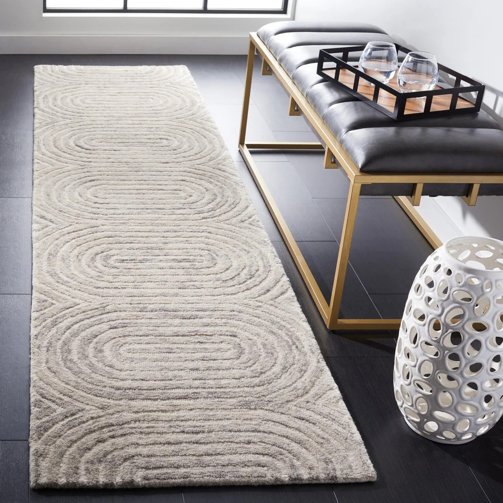 RN-19 Modern Contemporary Geometric Wool Ivory/Gray Handtufted Handmade Runner