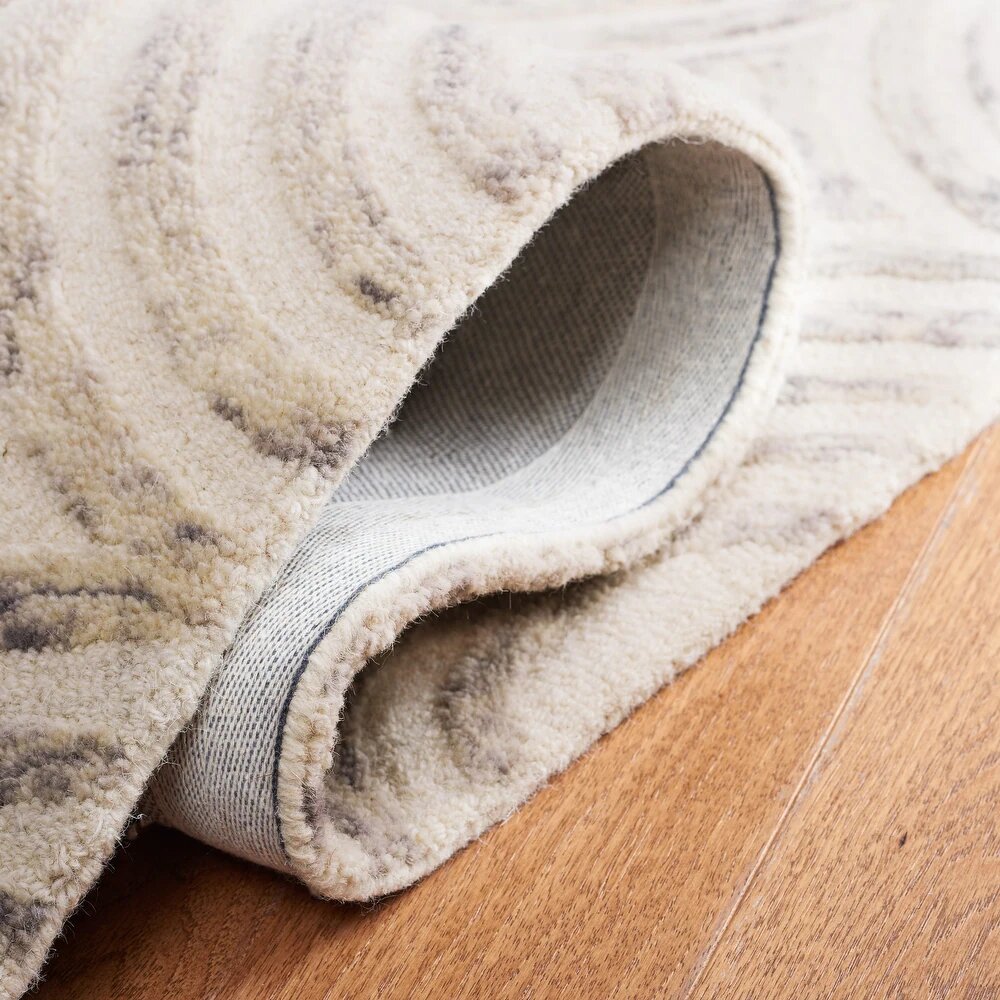 RN-19 Modern Contemporary Geometric Wool Ivory/Gray Handtufted Handmade Runner - Image 2