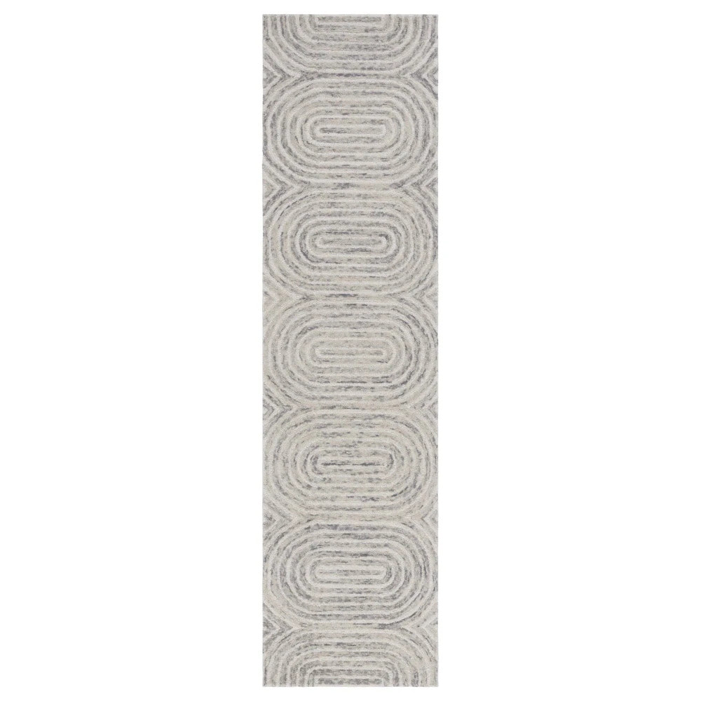 RN-19 Modern Contemporary Geometric Wool Ivory/Gray Handtufted Handmade Runner - Image 3