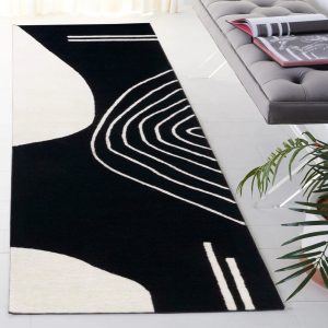 RN-2 Mid-Century Modern Abstract Wool Black/Ivory Handtufted Handmade Runner