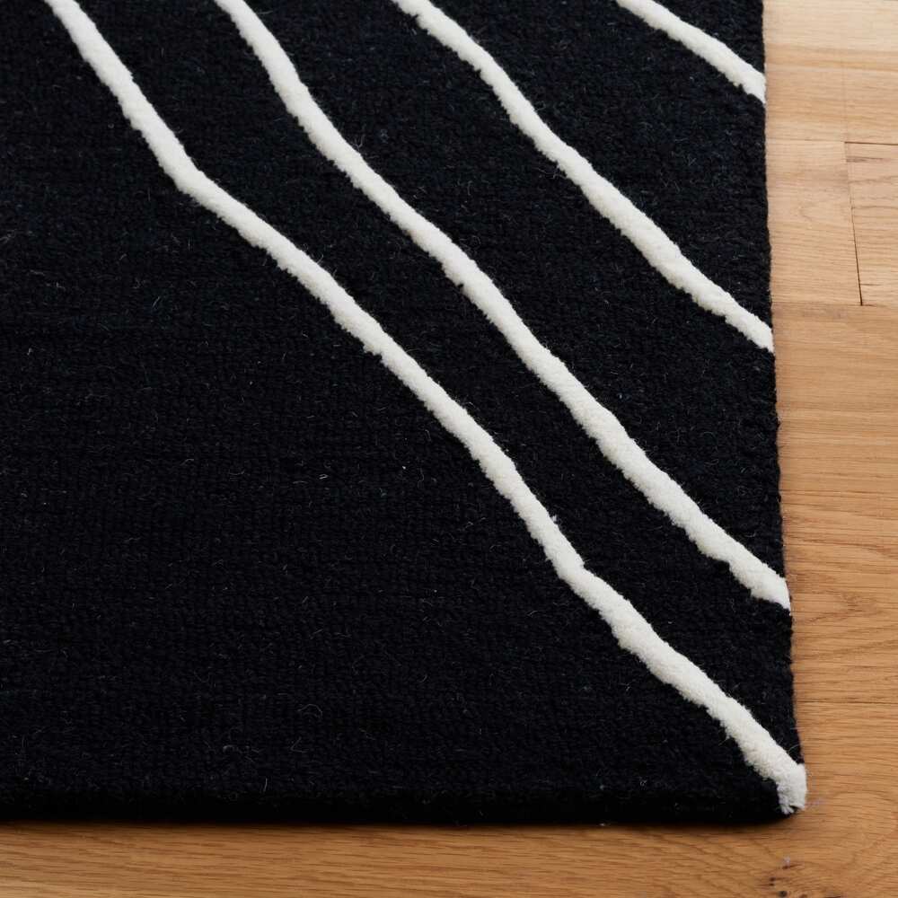 RN-2 Mid-Century Modern Abstract Wool Black/Ivory Handtufted Handmade Runner - Image 2