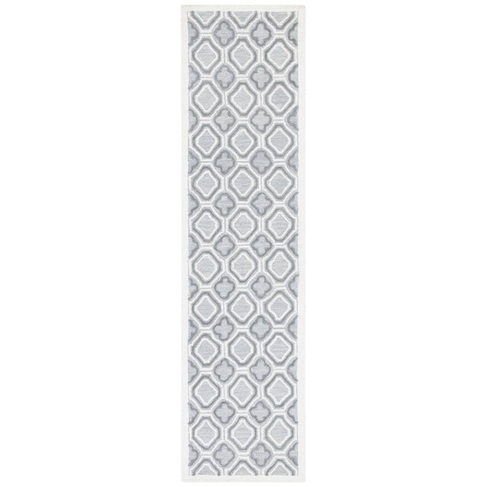 RN-20 French Country Geometric Wool Ivory/Gray Handtufted Handmade Runner - Image 3