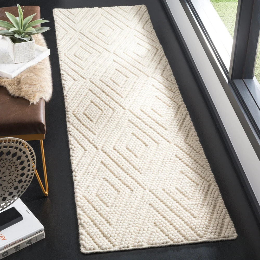 RN-22 Scandinavian Tribal Wool Ivory Handwoven Handmade Runner
