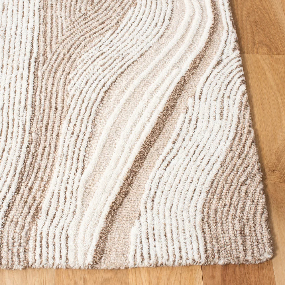 RN-25 Mid-Century Modern Abstract Wool Beige/Ivory Handwoven Handmade Runner - Image 2