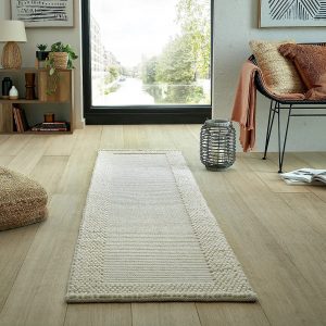 RN-27 Casual Bordered Wool Cream Handknotted Handmade Runner