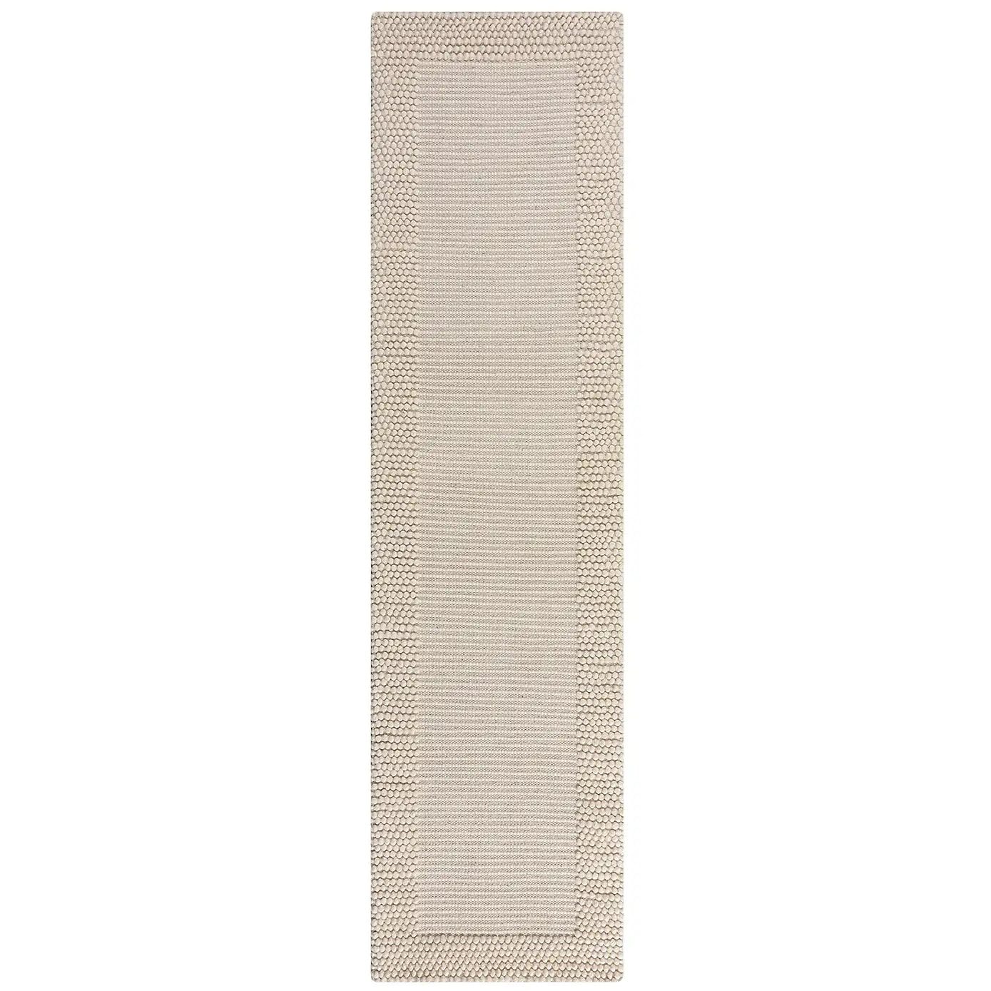 RN-27 Casual Bordered Wool Cream Handknotted Handmade Runner - Image 5