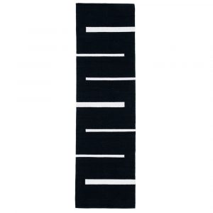 RN-28 Casual Geometric Wool Black/Ivory Handknotted Handmade Runner