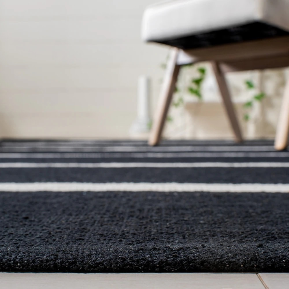 RN-28 Casual Geometric Wool Black/Ivory Handknotted Handmade Runner - Image 3