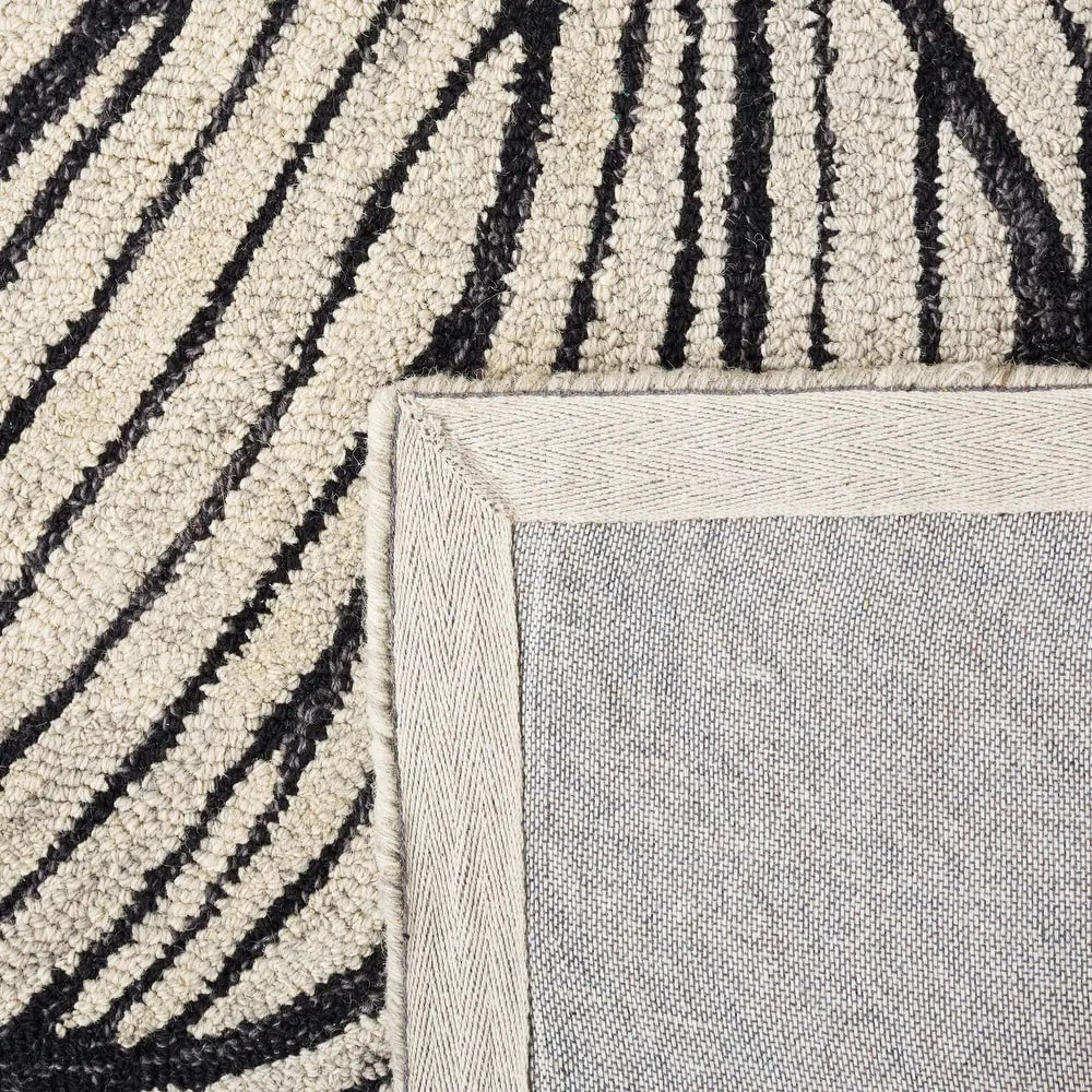 RN-30 Transitional Floral Wool Black/Ivory Handtufted Handmade Runner - Image 3