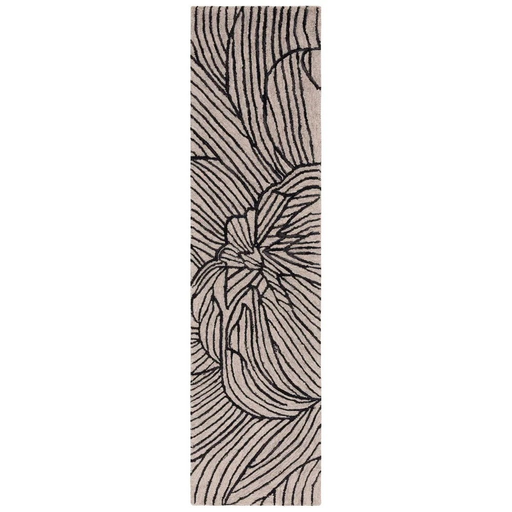 RN-30 Transitional Floral Wool Black/Ivory Handtufted Handmade Runner - Image 5