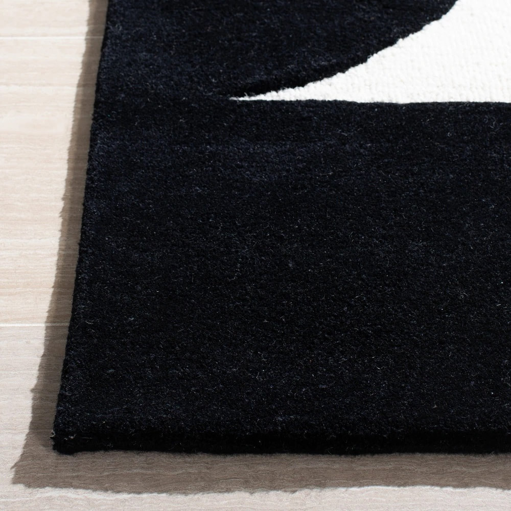 RN-31 Mid-Century Modern Abstract Wool Black/Ivory Handtufted Handmade Runner - Image 4