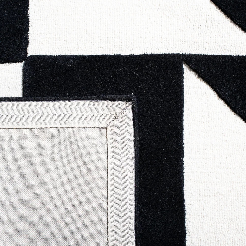 RN-31 Mid-Century Modern Abstract Wool Black/Ivory Handtufted Handmade Runner - Image 5