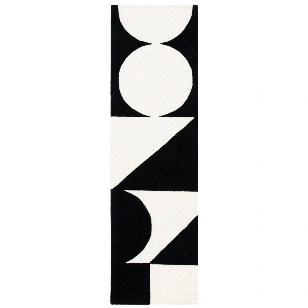 RN-31 Mid-Century Modern Abstract Wool Black/Ivory Handtufted Handmade Runner - Image 6