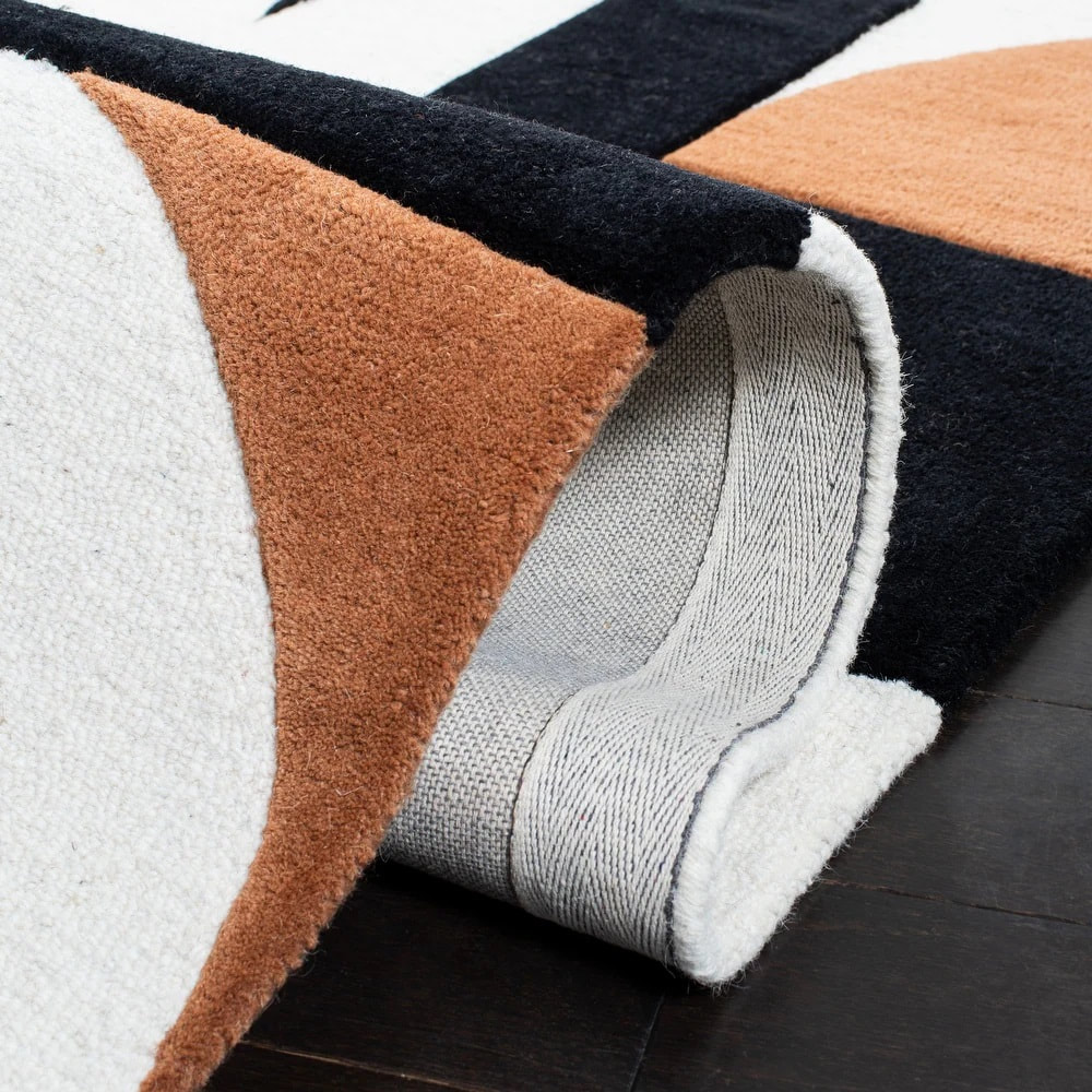 RN-32 Modern Contemporary Abstract Wool Black/Ivory Handtufted Handmade Runner - Image 2