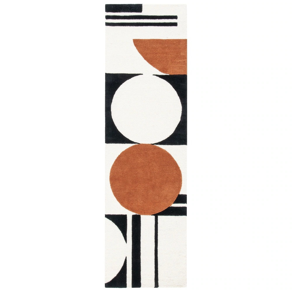 RN-32 Modern Contemporary Abstract Wool Black/Ivory Handtufted Handmade Runner - Image 6