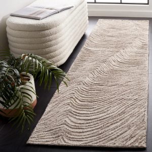 RN-34 Modern Contemporary Geometric Wool Beige Handtufted Handmade Runner