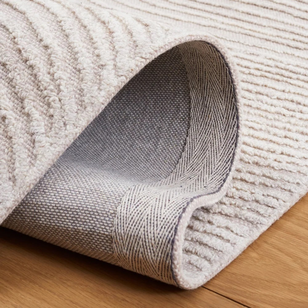 RN-34 Modern Contemporary Geometric Wool Beige Handtufted Handmade Runner - Image 2