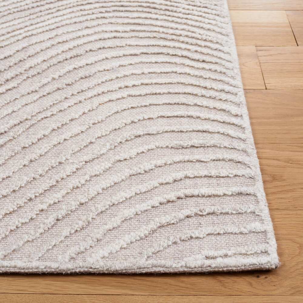 RN-34 Modern Contemporary Geometric Wool Beige Handtufted Handmade Runner - Image 5