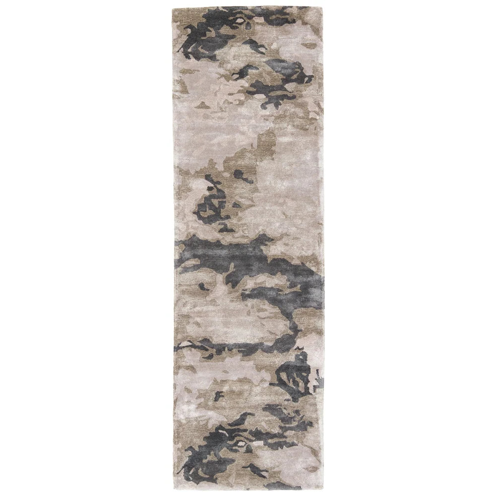 RN-4 Modern Contemporary Abstract Viscose Gray Handtufted Handmade Runner - Image 4
