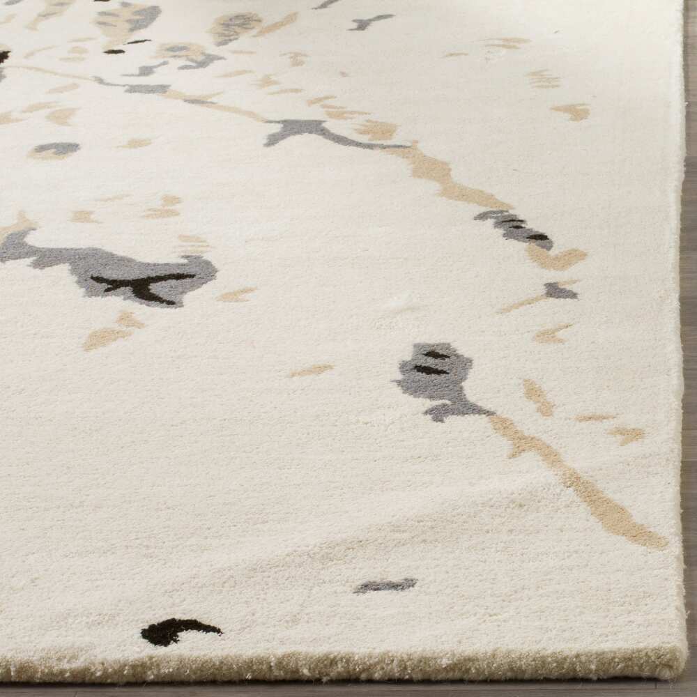 RN-5 Modern Contemporary Floral Wool & Viscose Ivory Handtufted Handmade Runner - Image 4