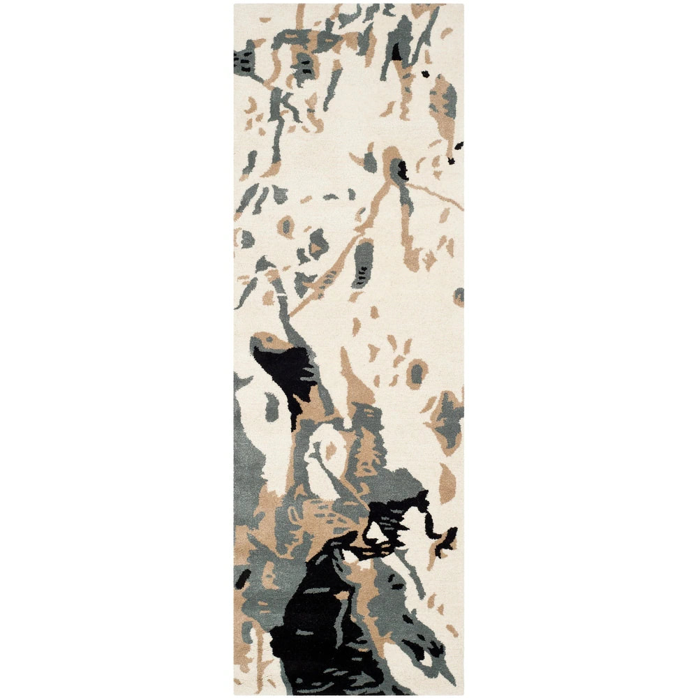 RN-5 Modern Contemporary Floral Wool & Viscose Ivory Handtufted Handmade Runner - Image 5