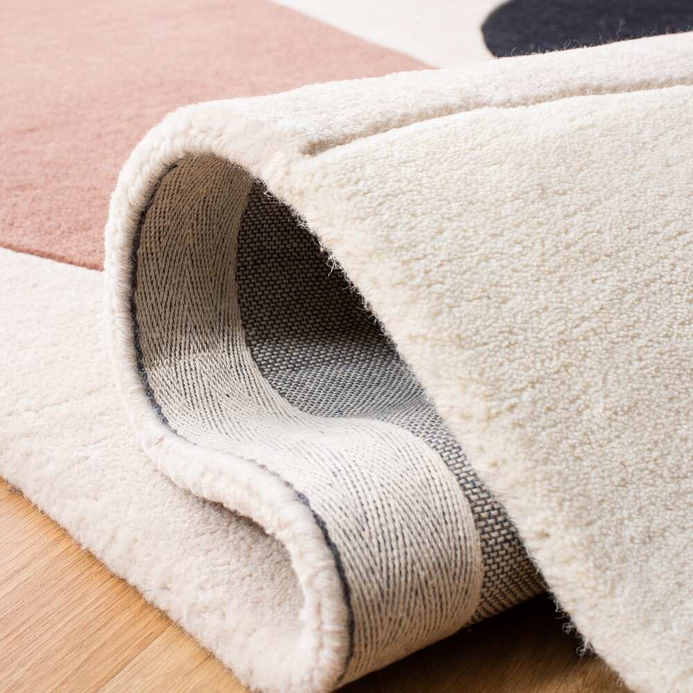 RN-6 Modern Contemporary Abstract Wool Beige/Black Handtufted Handmade Runner - Image 2