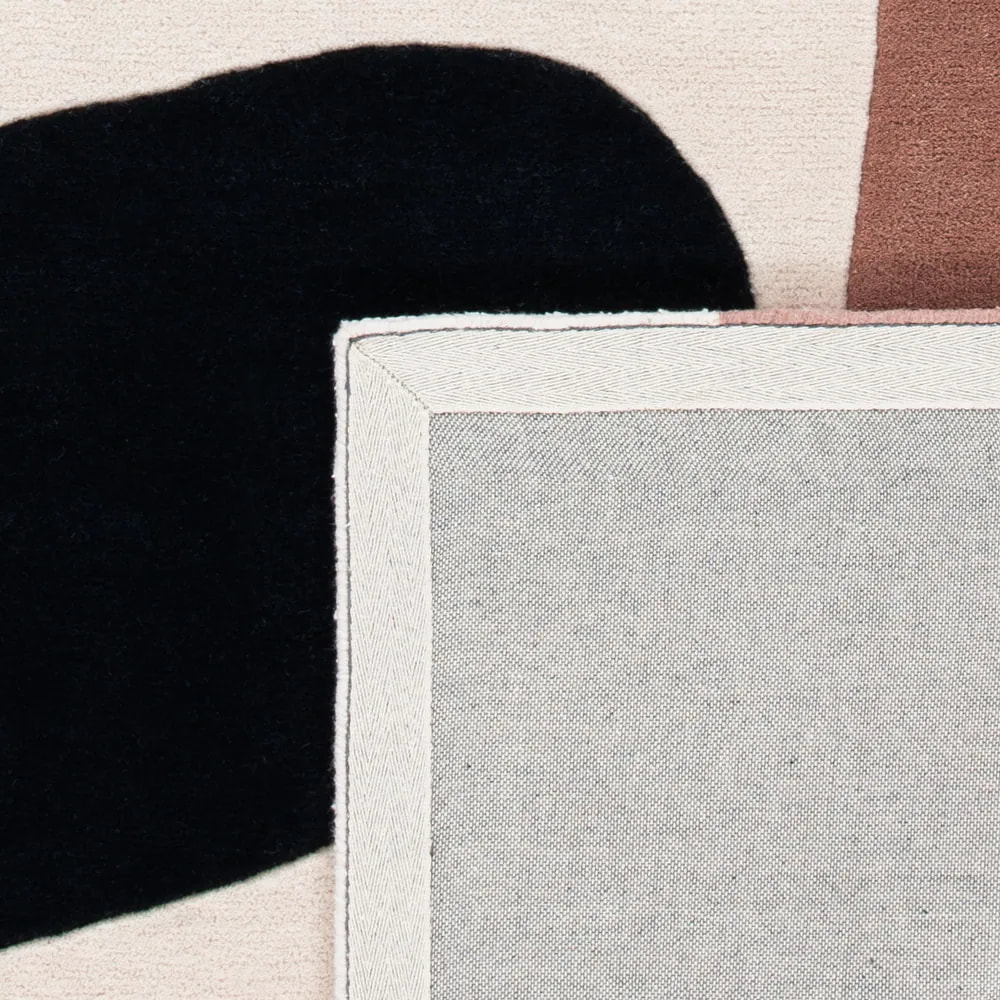 RN-6 Modern Contemporary Abstract Wool Beige/Black Handtufted Handmade Runner - Image 3