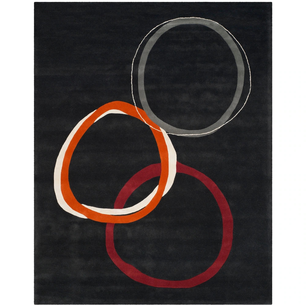 RN-8 Modern Abstract Wool & Viscose Black Handtufted Handmade Runner - Image 3
