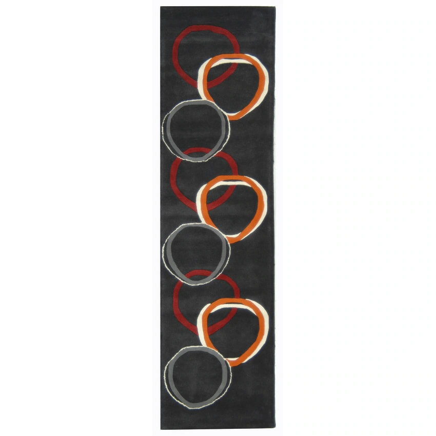 RN-8 Modern Abstract Wool & Viscose Black Handtufted Handmade Runner - Image 4