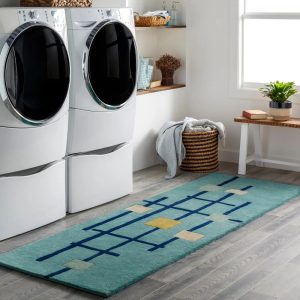 RN-9 Mid-Century Modern Geometric Wool & Viscose Blue Handtufted Handmade Runner