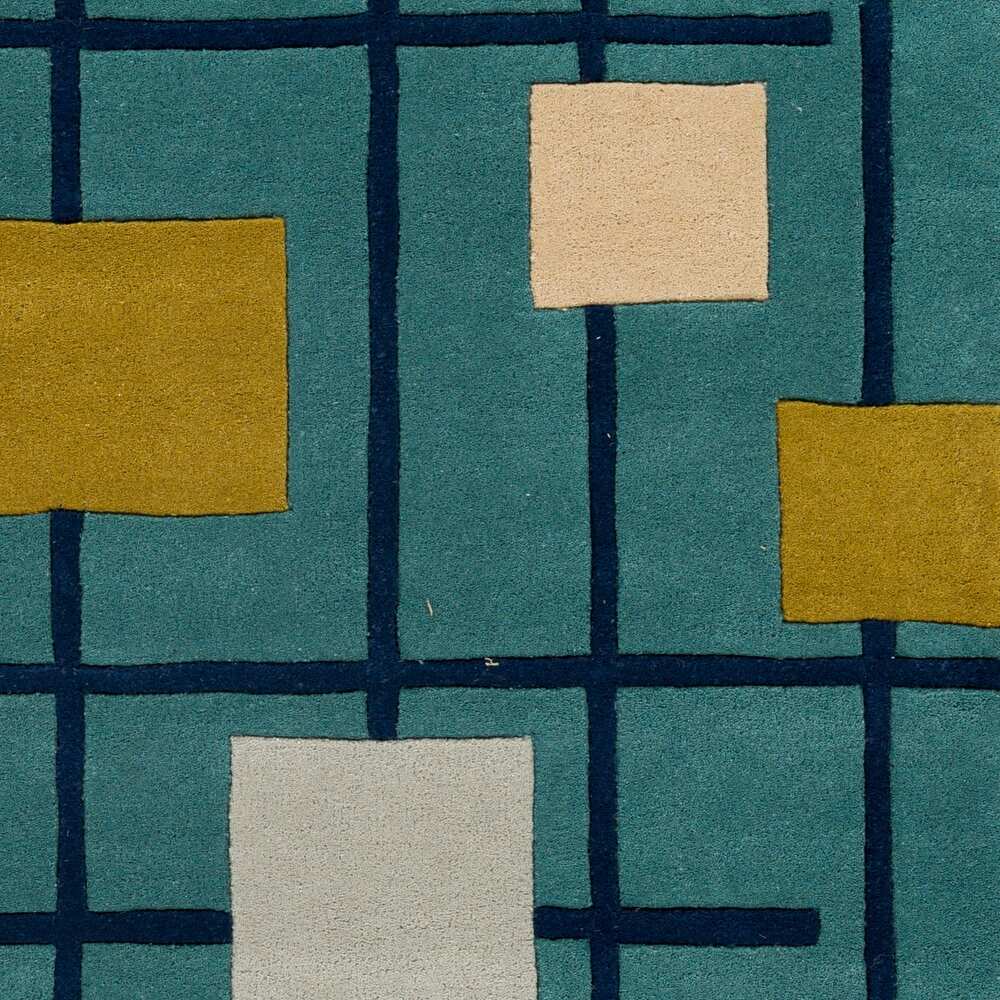 RN-9 Mid-Century Modern Geometric Wool & Viscose Blue Handtufted Handmade Runner - Image 2